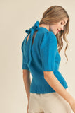 Mock Neck Tie Back Sweater Top | Blue