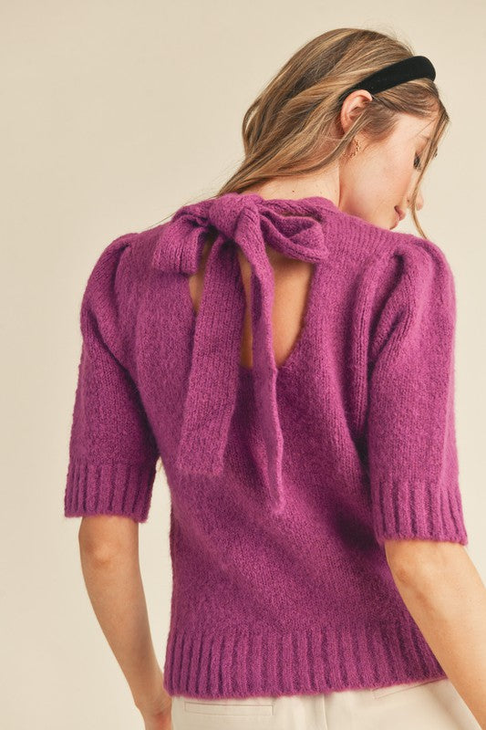 Mock Neck Tie Back Sweater Top | Orchid