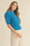 Mock Neck Tie Back Sweater Top | Blue