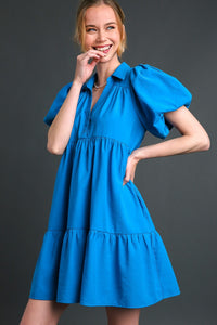 Tiered Puff Sleeve Collar Dress | Azure