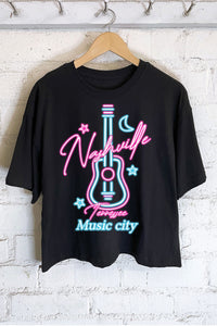 Neon Nashville Music City Midi Crop Tee | Black
