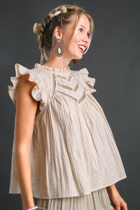 Crinkle Fabric Poplin Top | Sand