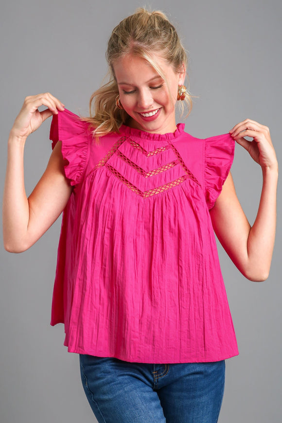 Crinkle Fabric Poplin Top | Hot Pink