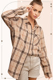 Button Down Plaid Flannel Top | Tan