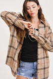 Button Down Plaid Flannel Top | Tan