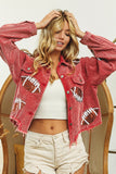 Football Sequin Patch Corduroy Jacket | Red