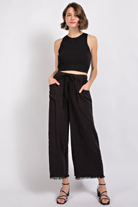 Frayed Wide Leg Pants | Black