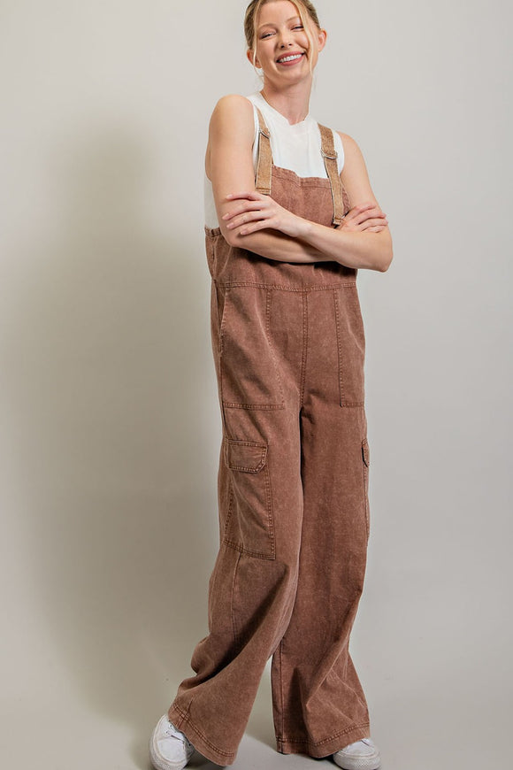 Mineral Washed Cargo Jumpsuit | Brown
