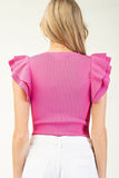 Ruffle Sleeve Ribbed Bodysuit | Pink