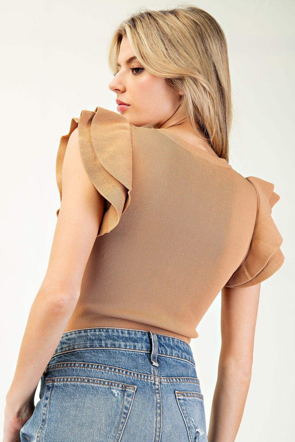 Ruffle Sleeve Ribbed Bodysuit | Coco