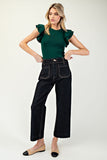 Ruffle Sleeve Ribbed Bodysuit | Hunter Green