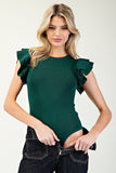 Ruffle Sleeve Ribbed Bodysuit | Hunter Green