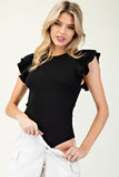 Ruffle Sleeve Ribbed Bodysuit | Black