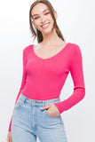 Ribbed V-Neck Bodysuit | Fuchsia