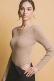 Ribbed V-Neck Bodysuit | Khaki