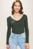 Ribbed V-Neck Bodysuit | Hunter Green