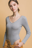 Ribbed V-Neck Bodysuit | Heather Grey