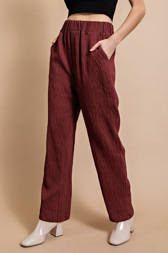 Textured Straight Pants | Maroon
