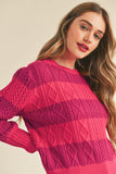 Striped Cable Knit Sweater | Fuchsia+Magenta