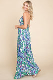 Deep V-Neck Open Back Boho Maxi Dress | Blue