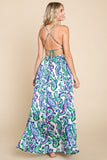 Deep V-Neck Open Back Boho Maxi Dress | Blue