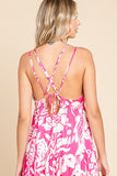 Tropical Print Satin Feel Maxi Dress | Fuchsia