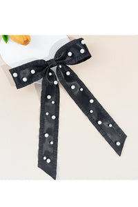 Pearl Accent Hair Bow Clip | Black