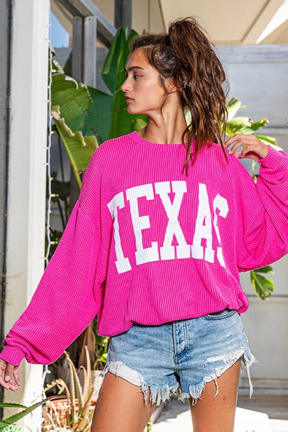 Texas Slouchy Ribbed Sweatshirt | Fuchsia