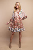 Fall Floral Mix Chiffon Dress | Mauve