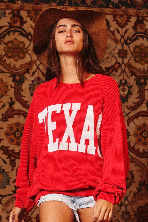 Texas Slouchy Ribbed Sweatshirt | Red