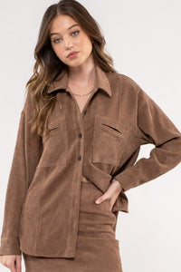 Corduroy Button Up Shacket | Brown