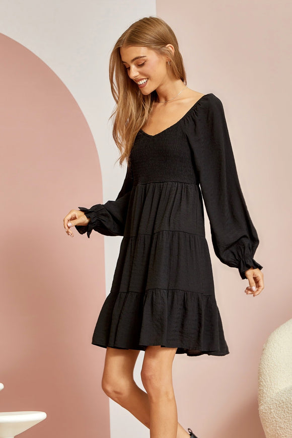 Smocked Tiered Dress | Black