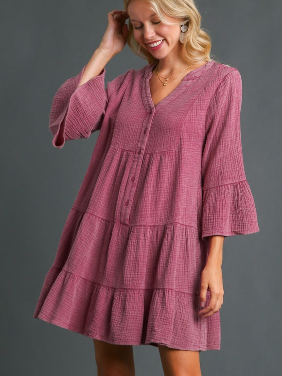 Mineral Washed Cotton Dress | Wine