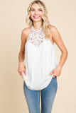 Lace Neck Halter Top | Cream