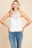 Lace Neck Halter Top | Cream