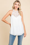 Lace Neck Halter Top | Cream