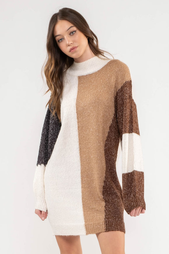 Color Block Sweater Dress | Ivory Multi