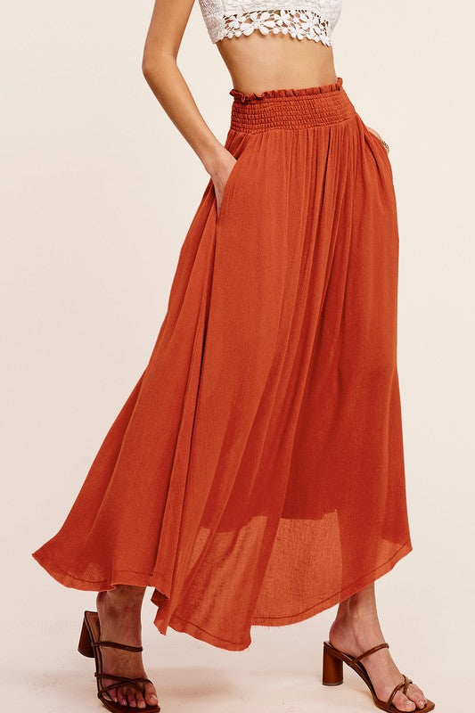 Smocked Waist Maxi Skirt | Marsala