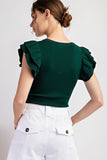 Ruffle Sleeve Ribbed Bodysuit | Hunter Green