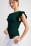 Ruffle Sleeve Ribbed Bodysuit | Hunter Green