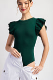 Ruffle Sleeve Ribbed Bodysuit | Hunter Green