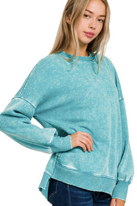 Acid Wash Hi/Low Pocket Sweater | Teal