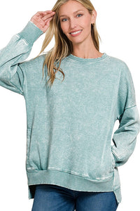 Acid Wash Hi/Low Pocket Sweater | Ash Blue