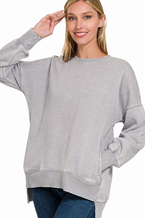 Acid Wash Hi/Low Pocket Sweater | Sleet