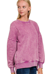 Acid Wash Hi/Low Pocket Sweater | Light Plum