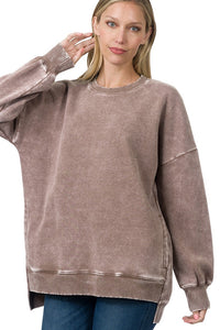 Acid Wash Hi/Low Pocket Sweater | Mocha