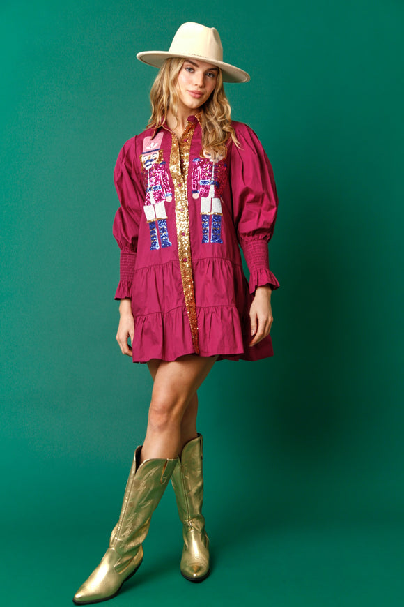 Sequin Nutcracker Poplin Dress | Plum