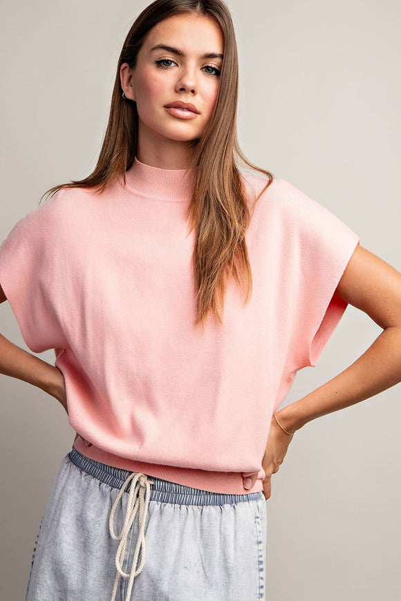 Solid Mock Neck Top | Apricot