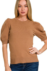 Puff Sleeve Sweater Top | Camel