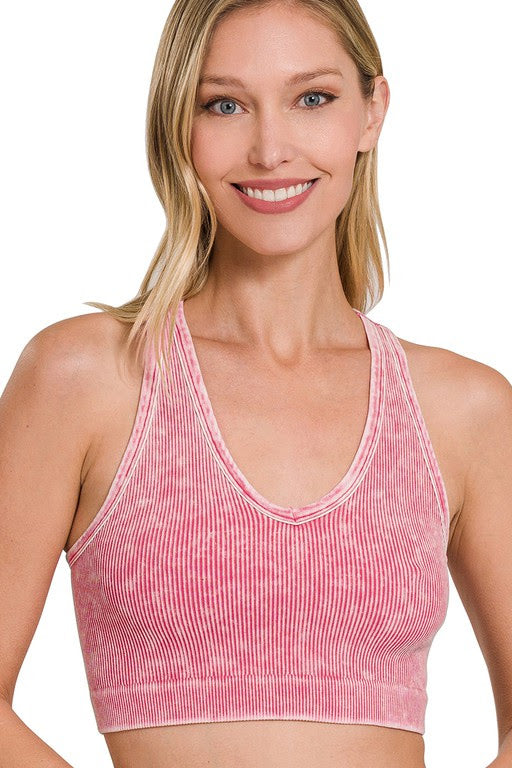 Washed Out Ribbed Racerback Brami | Ash Pink